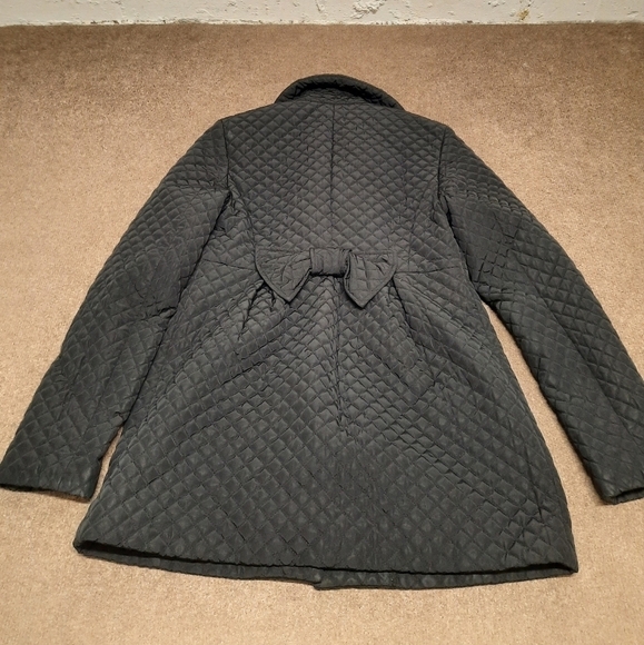 Betsey Johnson Womens Quilted Jacket Black Back Bow Pink Camo Lining Small - Picture 5 of 8